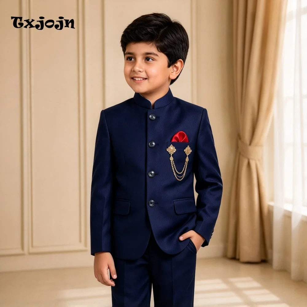 Classic Boys Suit Jacket Pants 2-Piece Set Formal Stand Collar Blazer for Kids Wedding Tuxedo Suits 2-16 Years Custom Clothes