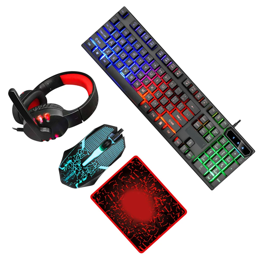 

Colorful Backlit Keyboard Mouse Headphone Set Abs Gaming Computer Accessories RGB Wired Combo USB Keyboard Mouse Gadgets