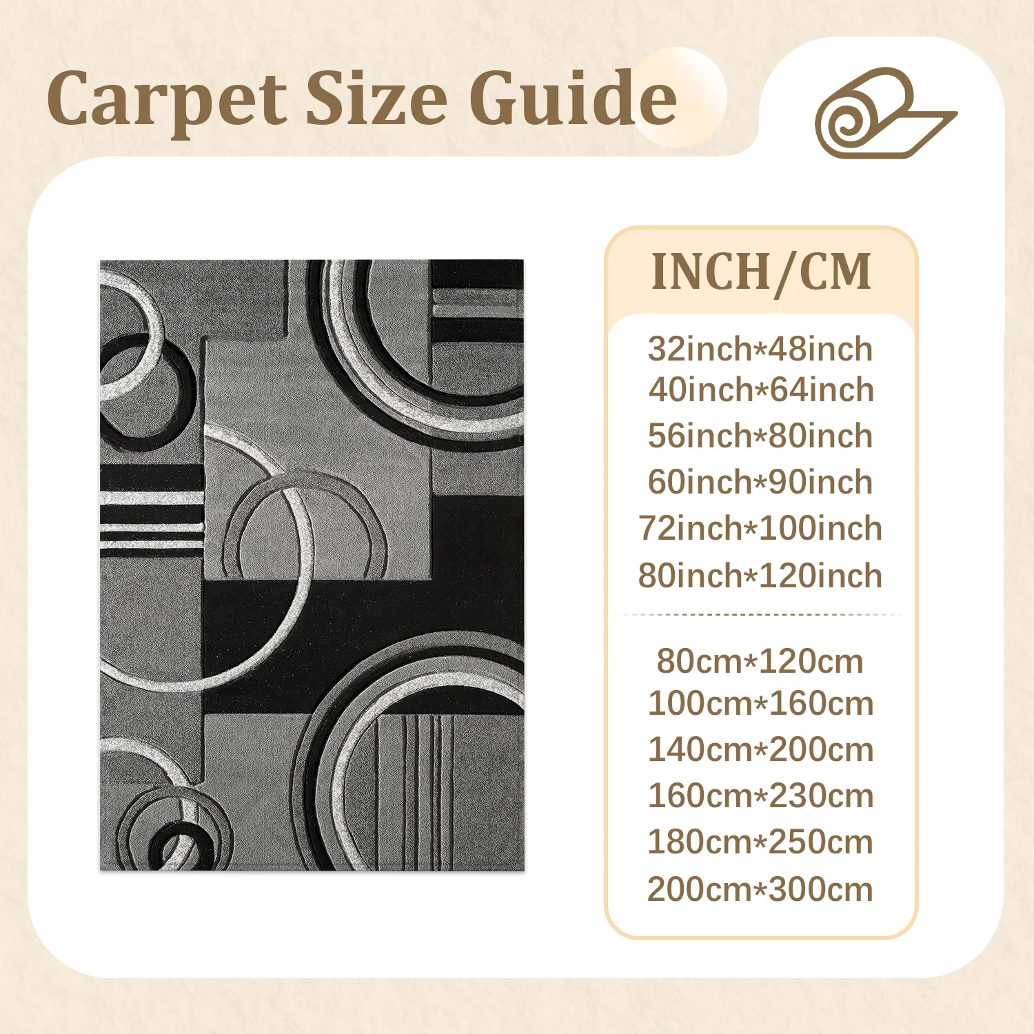 Large Indoor Area Rug, Soft Velvet Low Pile Non-Slip Dotted Backing Machine Washable Modern Gray Geometric Circle Pattern Rug for Living Room Bedroom Home Decor