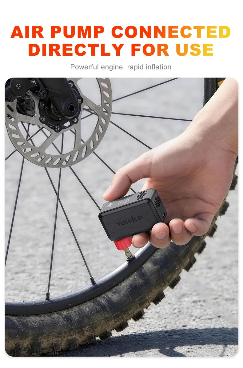 TOWILD A05 Mini Elektrische Luftpumpe 130PSI Tragbarer Fahrrad-Akku-Reifenfüller für FV/AV Ventile Presta Schrader MTB Fahrrad Mini-Pumpe – Detail 7