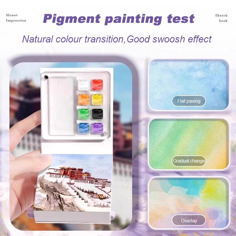 ミニ水彩画ノートブック水彩トラベルセット顔料パレットポータブル描画スケッチブックアート文具