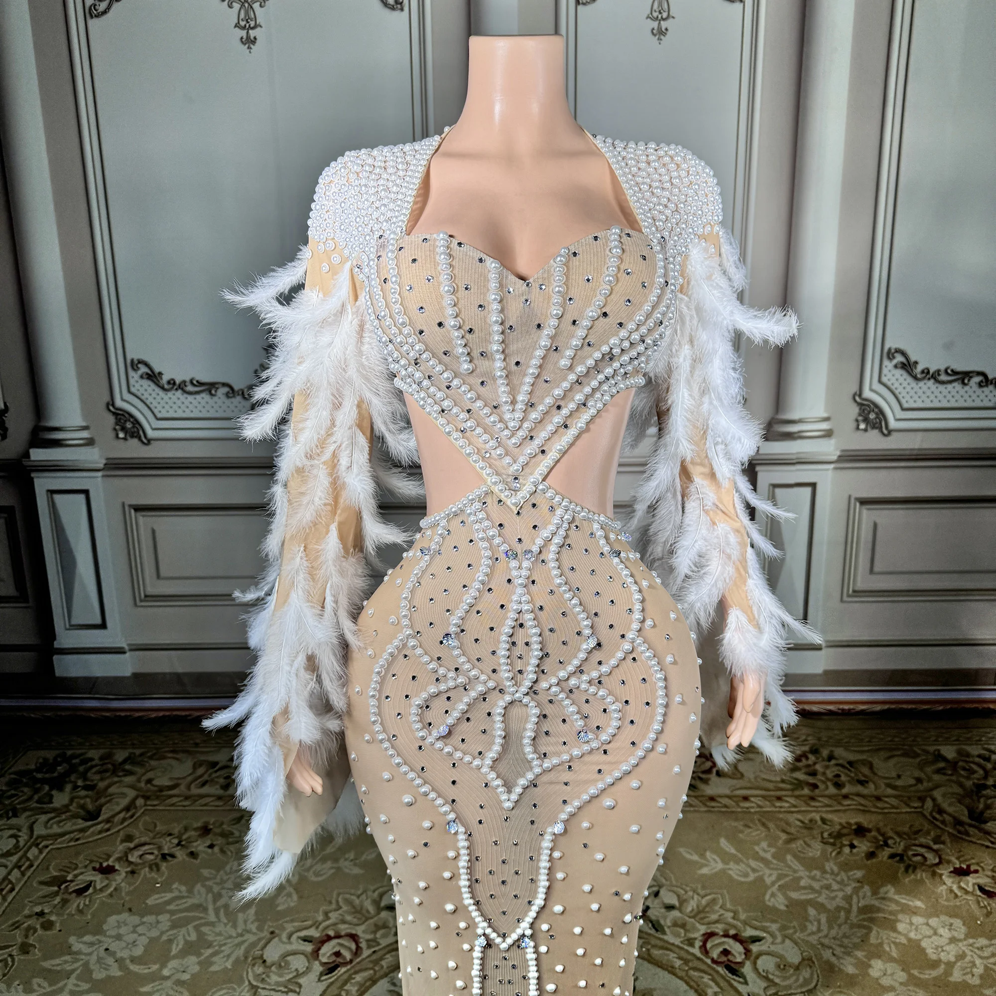 

ZD Latest Dress Designs for Ladies Beaded Rhinestone Dress Long Mermaid Evening Gown Lingerie Bodysuits Dress Party