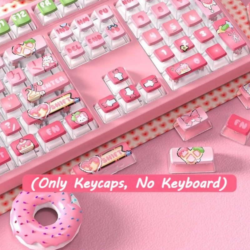 

Cute Strawberry Theme Keycap for Mechanical Keyboard Kawaii Pink 116 Keys Keycap Set PBT Thermal Sublimation Transparent Keycap