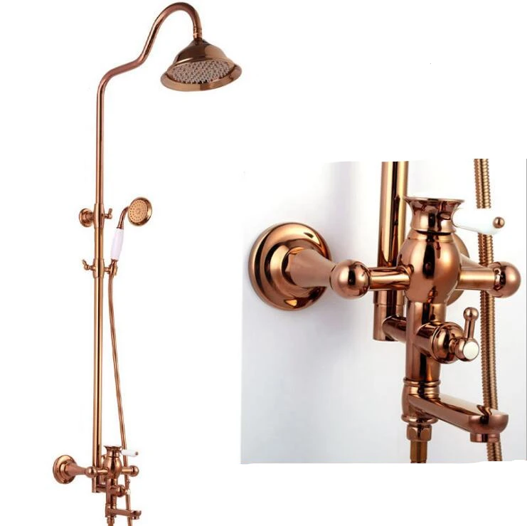 

Bathroom Rose Gold Brass Wall Mounted High Pressure Shower Faucet Set
