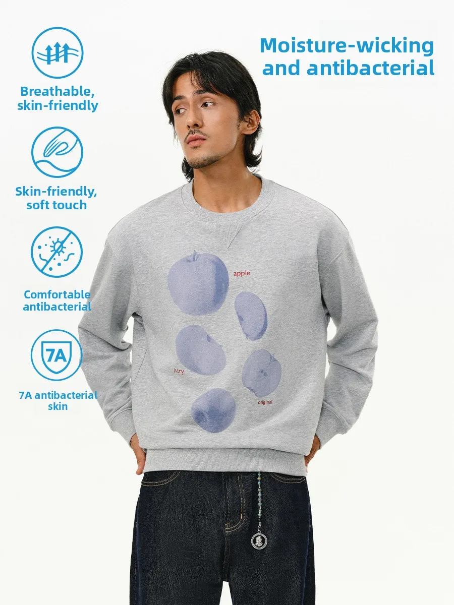 

ATRY Print Sweatirt Casual Loose Long Sve round Ne Top for Men And Women Spring New Sle American Retro Sle