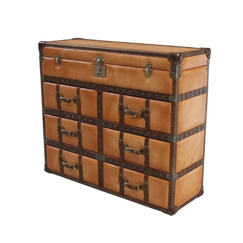 LMF  Cowhide vintage style sideboard with 5 drawers and compartments