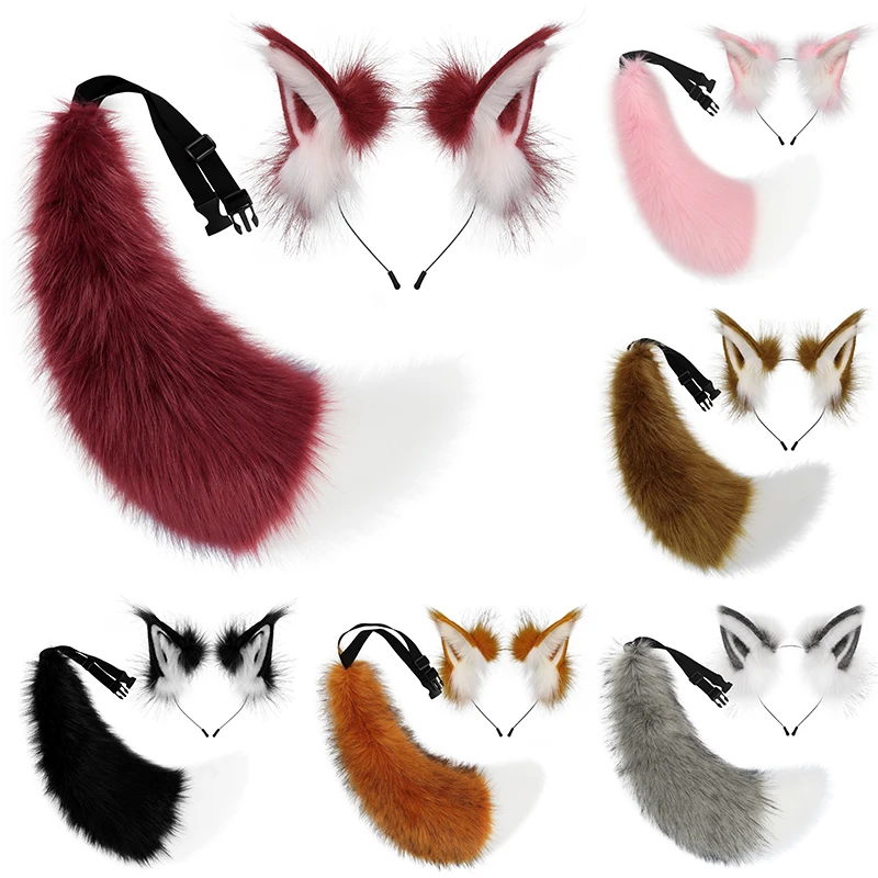 Furry Anime Beast Ear Headband Tail Plush Fox Ear Hairband Tail Suit Fursuit Role Play Comic-Con Exhibition Cosplay Props