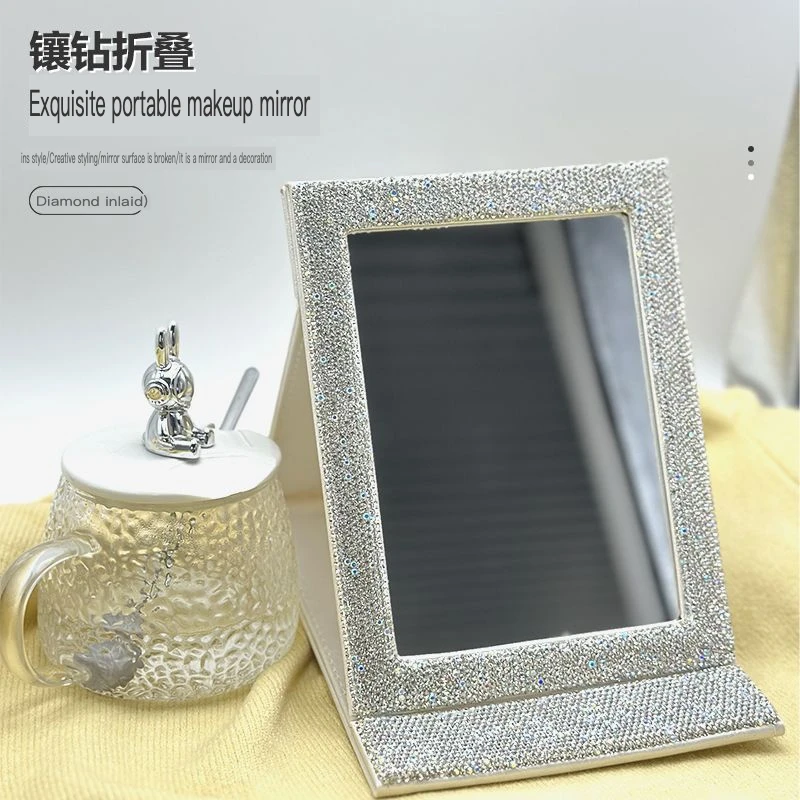 

Light Diamond-encrusted Makeup Mirror, Large Folding Mirror, Portable Dormitory Paper Mirror, Portable Dressing Mirror