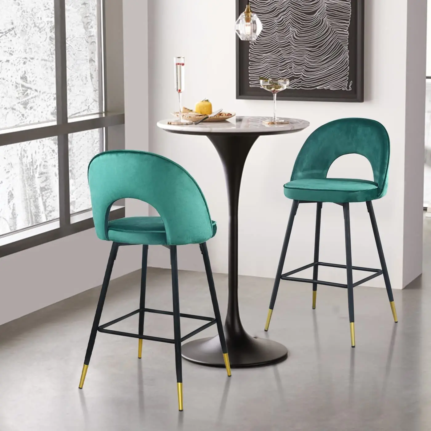 

High Stool Counter Height Bar Chair Luxury European Style Velvet Bar Stool Modern Counter For Dining Living Room Or Restaurant
