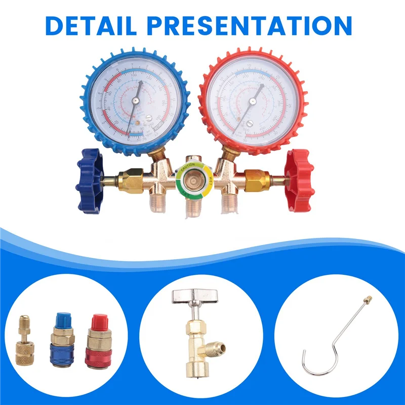 

A25I-Refrigerant Manifold Gauge Set For R12 R22 R404A With Hose And Hook Plastic+Metal