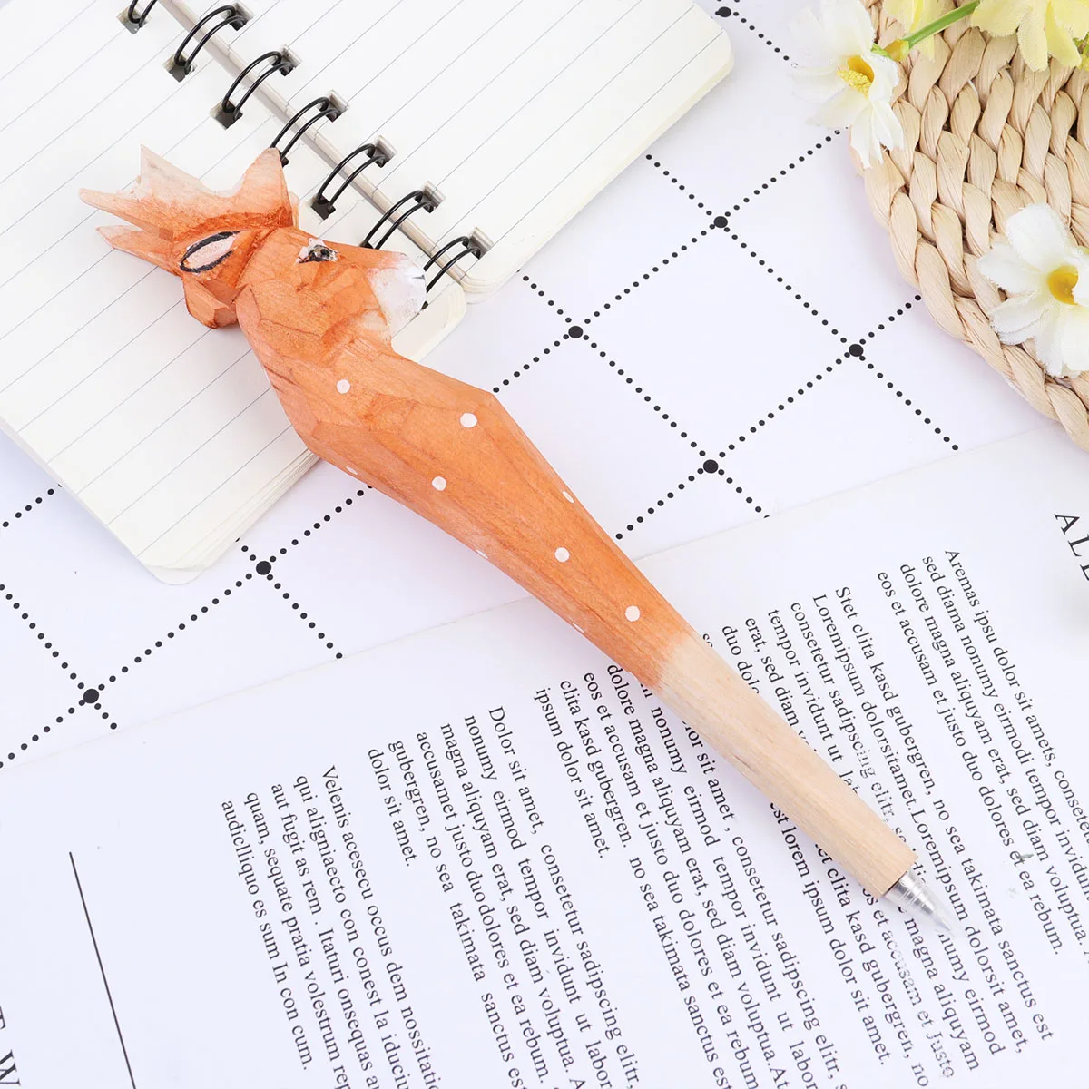 

Cartoon Sika Deer Shaped Carving Pen Handamde Ink Pen Birthday Gifts School Stationery for Little Boys Girls