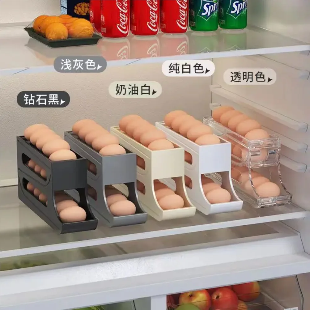 Refrigerator Egg Storage Box Automatic Scrolling Egg Rack Holder Storage Box Egg Basket Food Containers Refrigerator Organizer