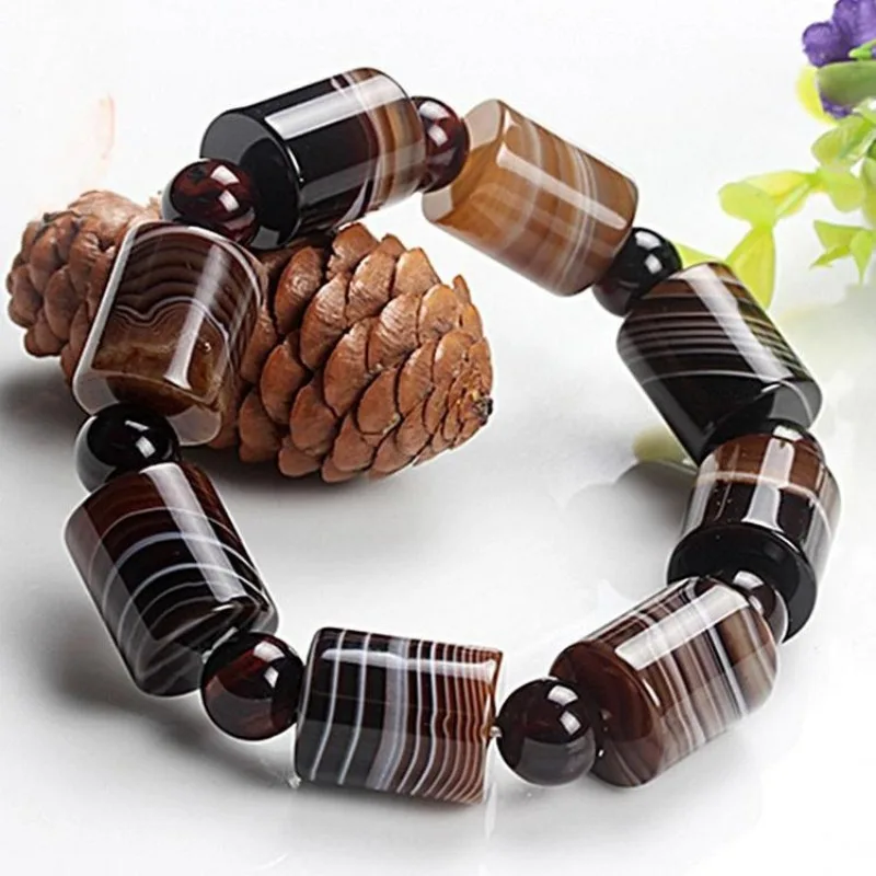 

New Natural Silk-twisted Agate Bucket Bead Bracelet, Male and Female Passepartout Bracelet.