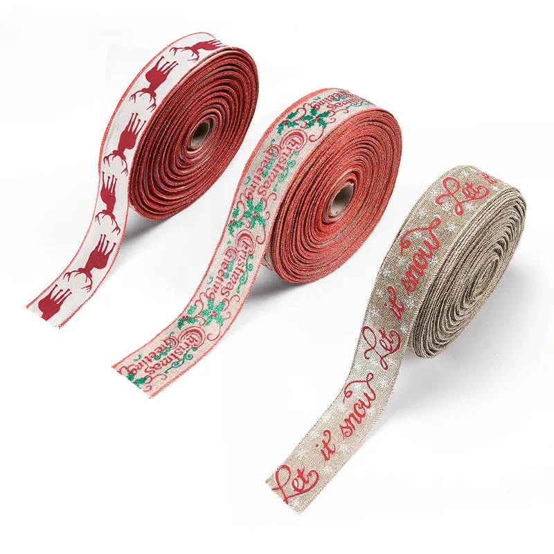 

6.3 CM Snowflake Elk Imitation Linen Ribbon DIY Bow Ribbon Christmas Tree Decoration 10 M Gift Wrapping Ribbon