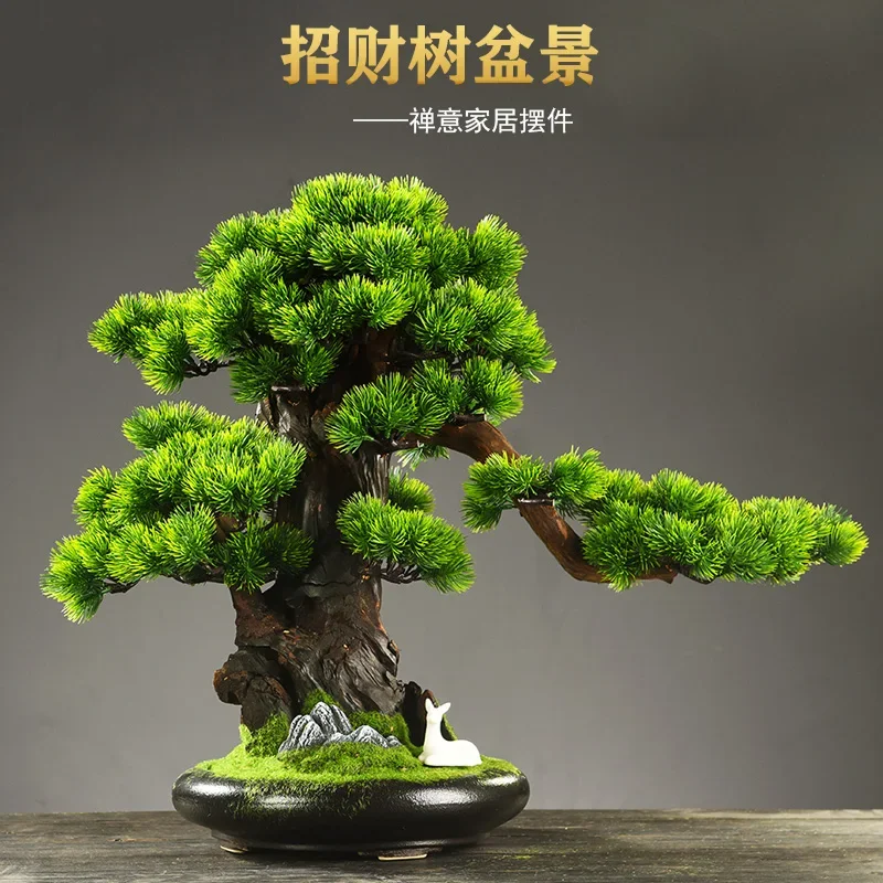 Simulation welcome pine bonsai plant living room porch office green plant potted home decoration opening gift