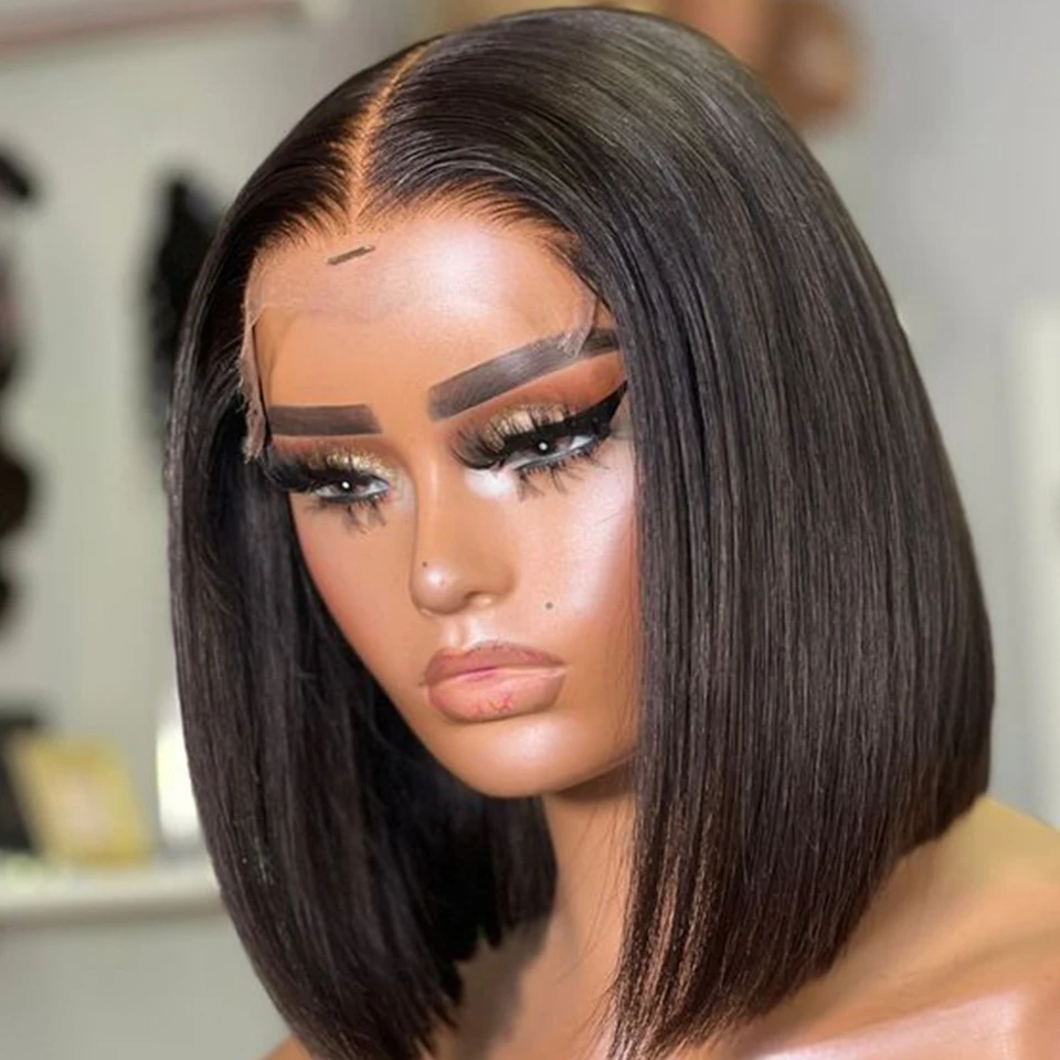 Debut Straight Short Bob Lace Human Hair Wigs 13*6*1 T Part Lace Front Wig 180% Density Brazilian Lace Front Human Hair Wigs