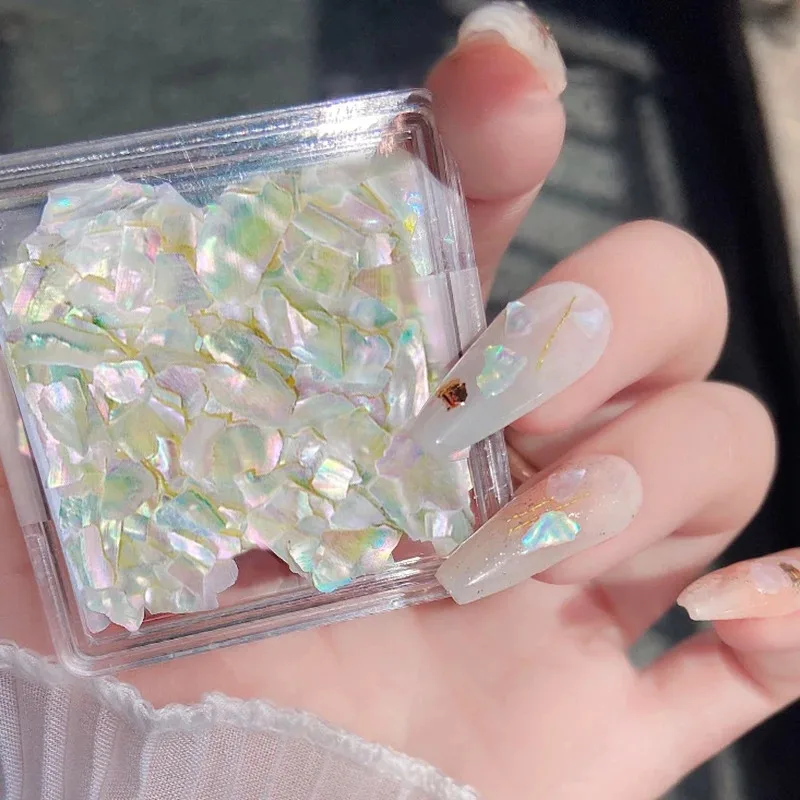 Boîte de pièces de coquille de paillettes irisées irrégulières, accessoires de Nail Art colorés pour les amateurs débutants, Salon de manucure, 1 boîte