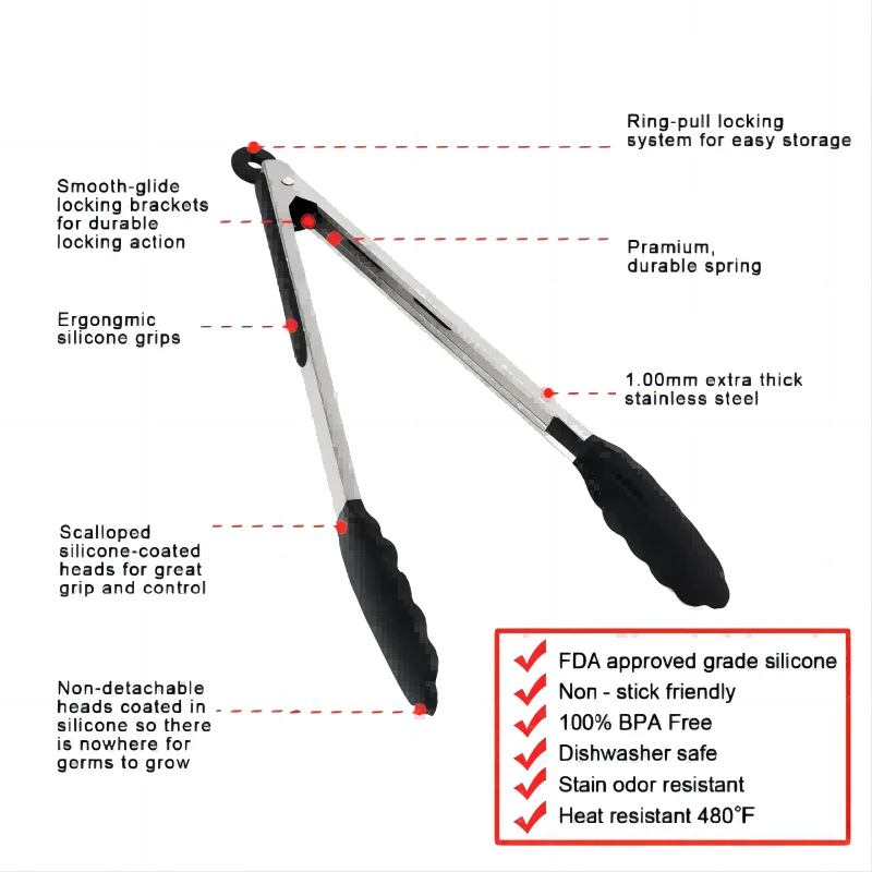 Premium Kitchen Tongs Silicone Cooking Tongs 9 12 inch BPA Free Non-Stick BBQ Cooking Grilling Locking Food Tongs