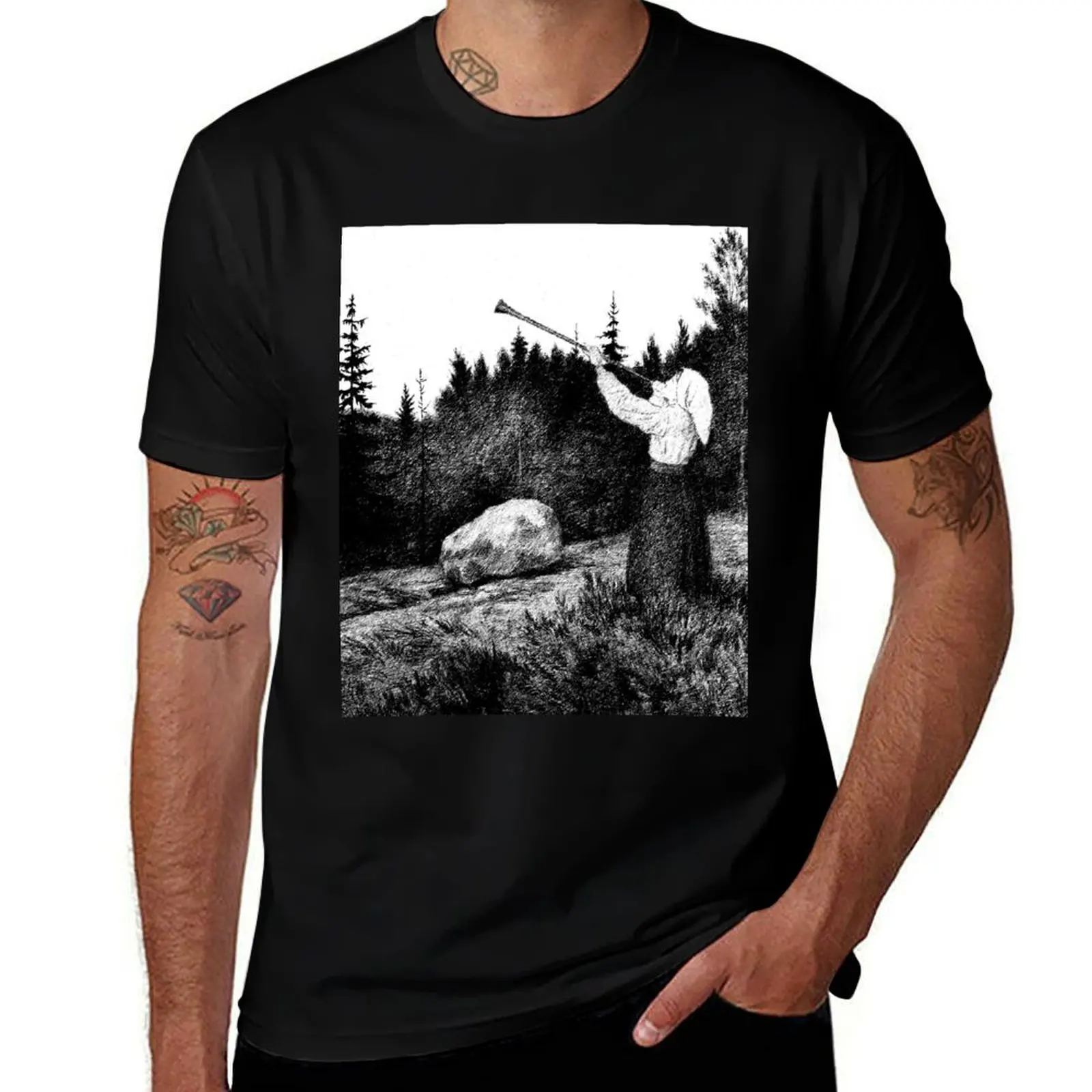 Theodor Kittelsen Op under Fjeldet toner en Lur T-Shirt Work Outdoor Short Sleeve Tee