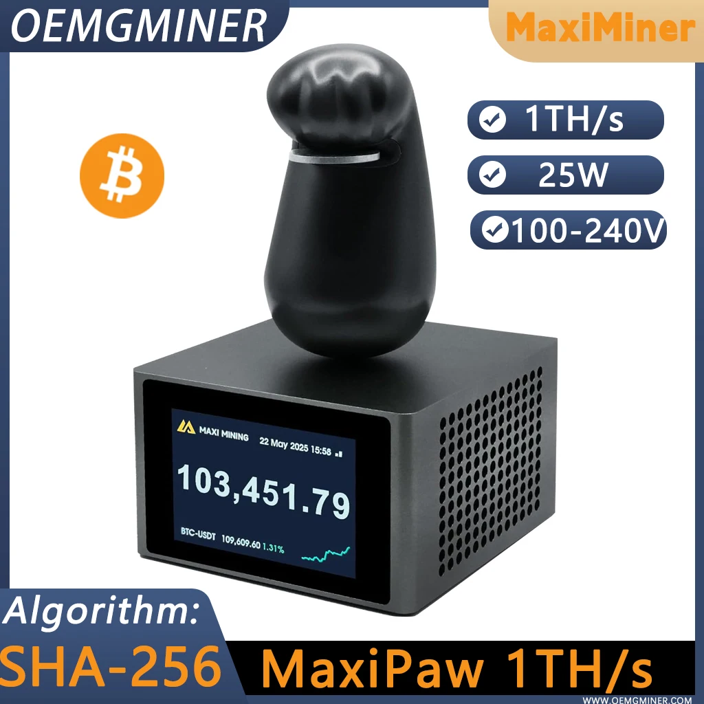 새로운 Maxi Paw 비트코인 ​​광부 1TH/s 25W 솔로 복권 광부 SHA-256 WiFi 연결 암호화 BTC 광부 Asic 칩 가정용 기계