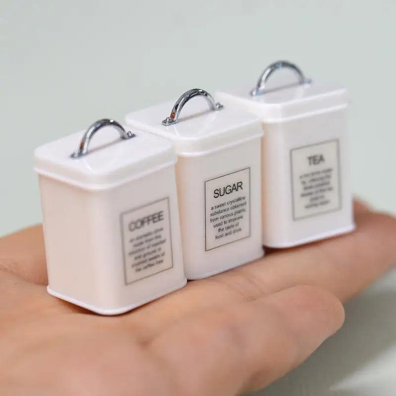 ✰✪3Pcs/Set Mini Kitchen Storage Container Square 1/6 Scale Miniature Dollhouse Coffee Bean Tin For Doll Accessories Toy view 2