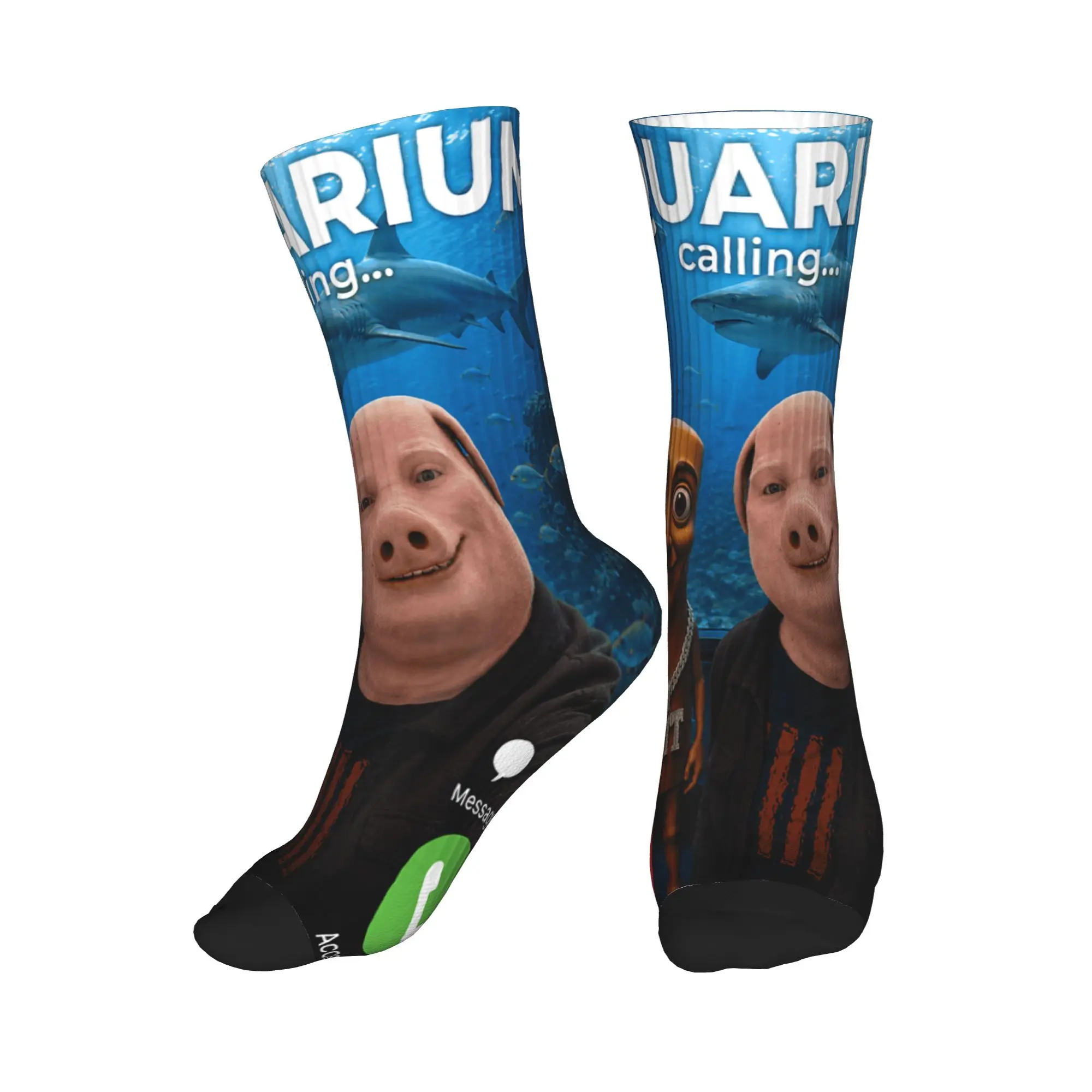 Shark Aquarium Adventure with Tung Sahur John Pork Bro Duo Socks Graphic Stockings Anti Men Socks Winter Kawaii Running Socks
