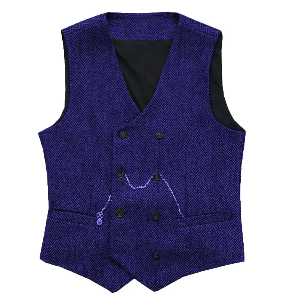 

Men Vests Suit Double-Breasted Tweed Waistcoat Brown Black For Groomsman Wedding