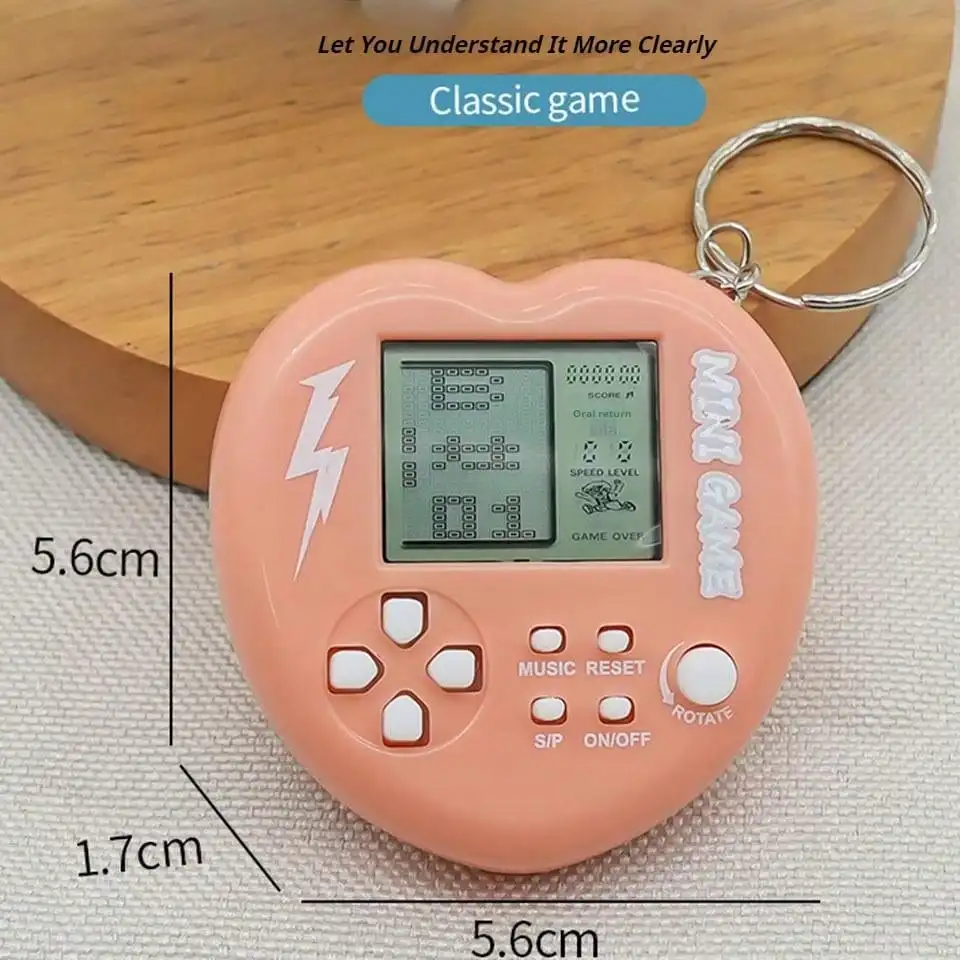 New Heart handheld game console Mini Building Blocks Game, Keychain Nostalgic Creative Puzzle, Old-Fashioned Toy Pendant