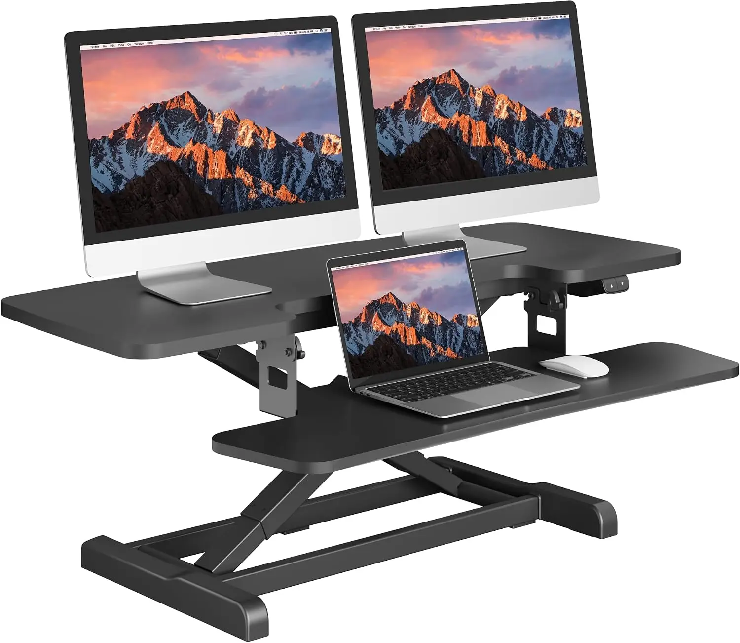 42 Inch Electric Stand Desk Riser Height Adjust Home Office Dual Monitor Laptop Workstation Large Keyboard Tray Black