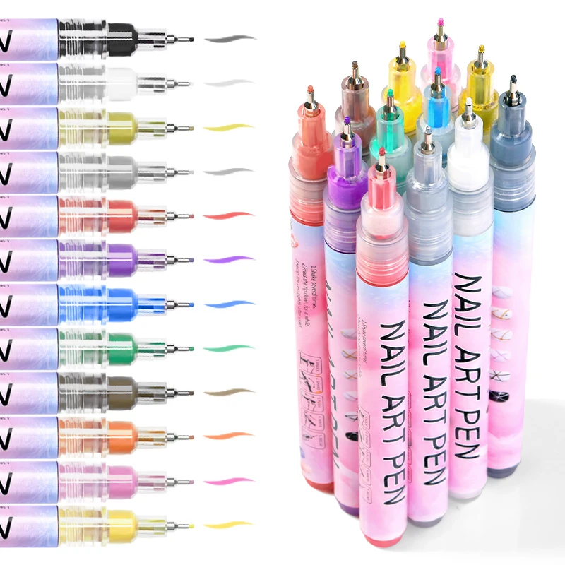 Waterproof Nail Art Graffiti Pen for 3D Nail DIY Colorful Nail Polish Painting Liner Pen Manicure Tools Paint Pens Marker Pens