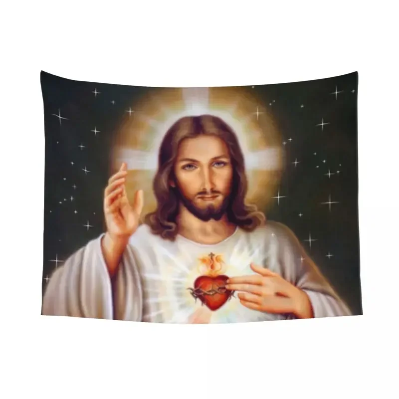 Custom Sacred Heart Of Jesus Hippie Tapestry for Bedroom Decoration Religious Christian Divine Mercy Tapestries Home Decor