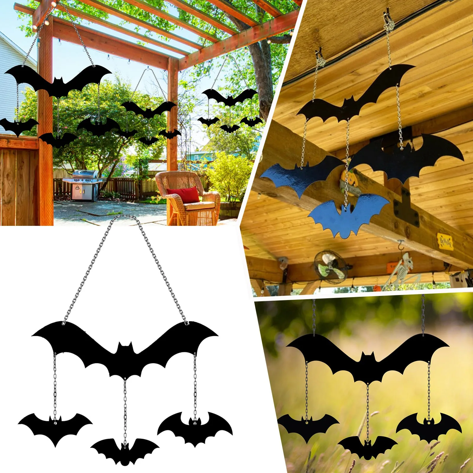 Bat Metal Logo Metal Wind Chime Halloween Decoration Garden Decoration Outdoor Decor Housewarming Housewear & Furnishings