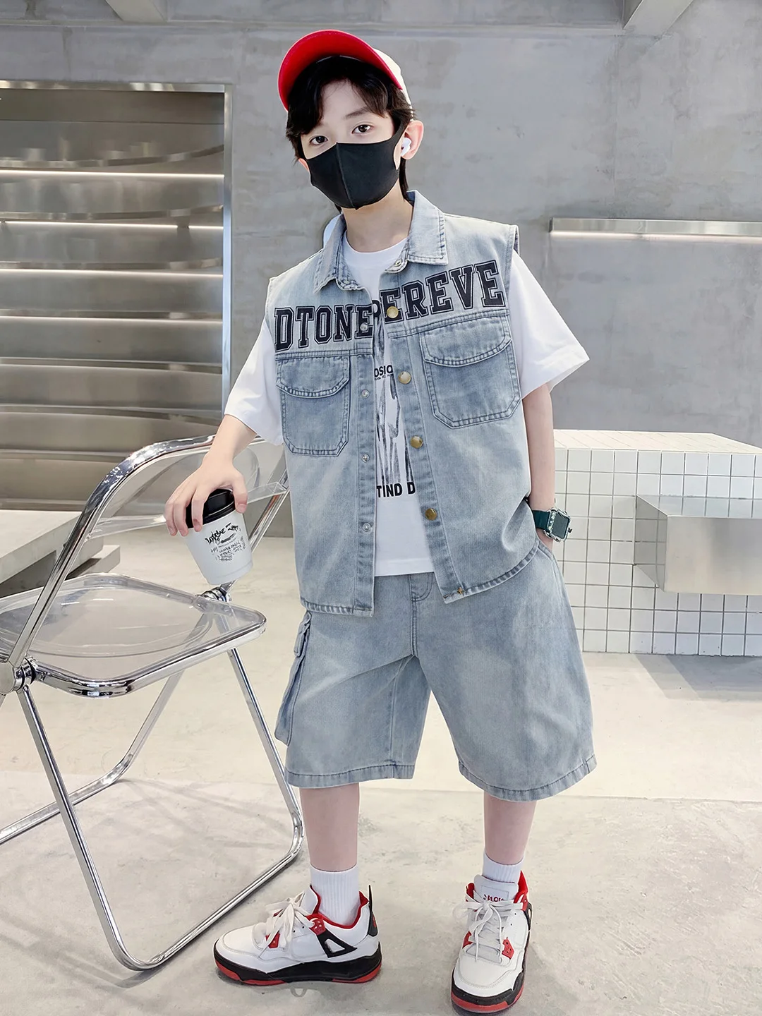 boys-summer-short-sleeve-denim-vest-t-shirt-shorts-three-piece-set-stylish-children's-outfit-casual-breathable-machine-washable