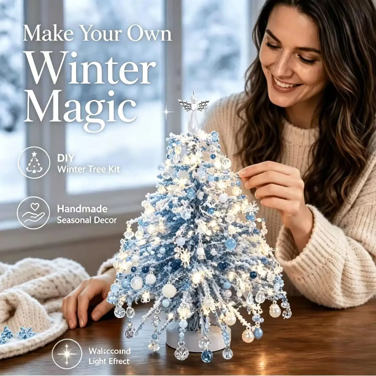 Christmas Handmade DIY Beaded Tree Making Kit Mini Crystal Bead Desktop Decor Craft Supplies Cute Creative Gift for Adults