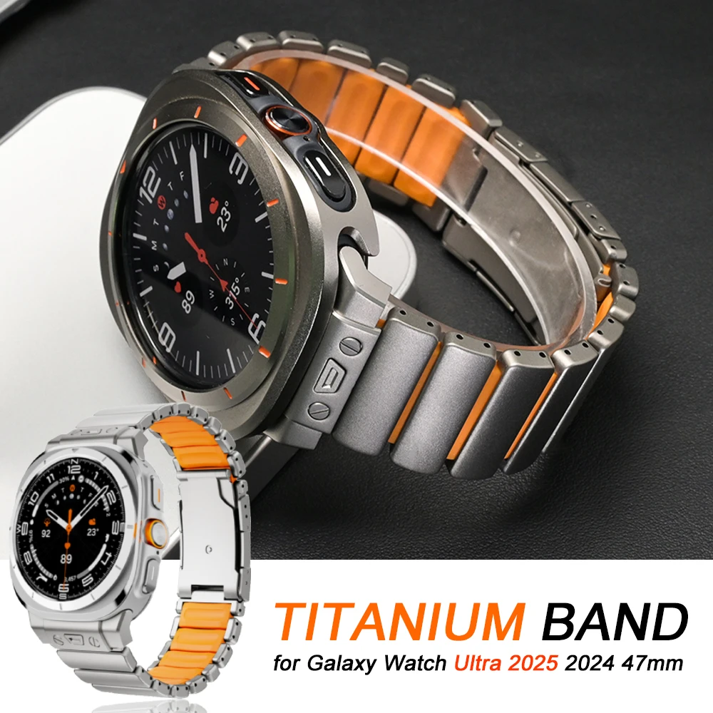 Titanium Watchband for Samsung Galaxy Watch Ultra2 2025 Luxury Metal Rubber Strap for Galaxy Watch Ultra 47mm 2024 Mans Bracelet