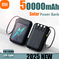 Xiaomi 50000mAh Solar Power Bank Built 4 Cables Fast Charger 2 USB Ports Portable External Charger Powerbank with LED Light