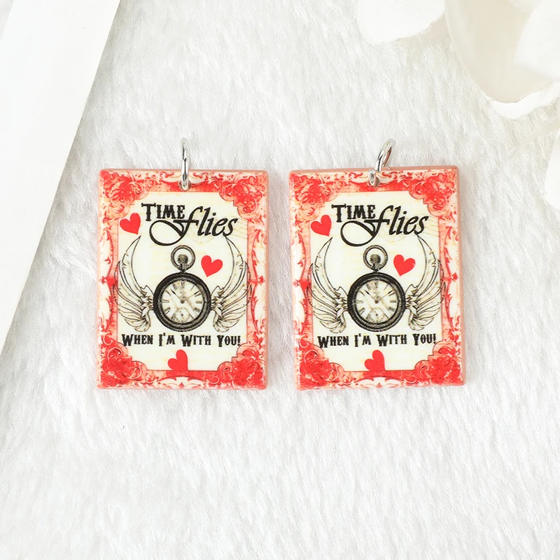 8Pcs Valentine Charms Acrylic Love Card Jewlery Findings For Necklace Keychain DIY Making