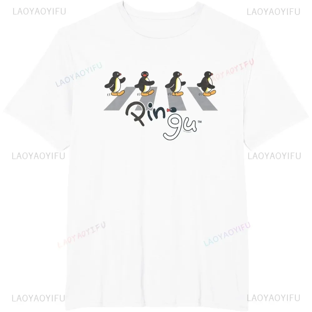 Vintage Cartoon Graphic Pingu Crosswalk T-Shirt Summer Cool Casual Man Tshirt Harajuku Hip Hop Punk Fashion Loose Women T Shirt