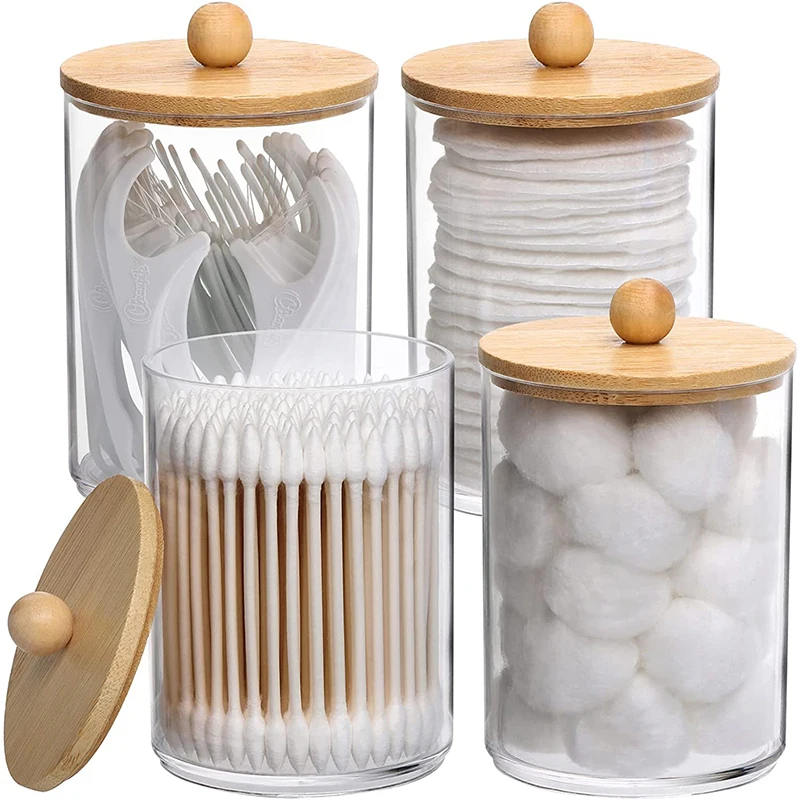 

Makeup Cotton Pad Organizer Storage Box Cotton Swabs Ball Rod Cosmetics Storage Box Qtip Holder with Bamboo Lid for Bathroom