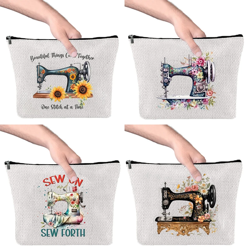 Sewing Machine Series Print Makeup Bag Zipper Pouch Large Capacity Portable Toiletries Bag Cosmetic Bag for Women