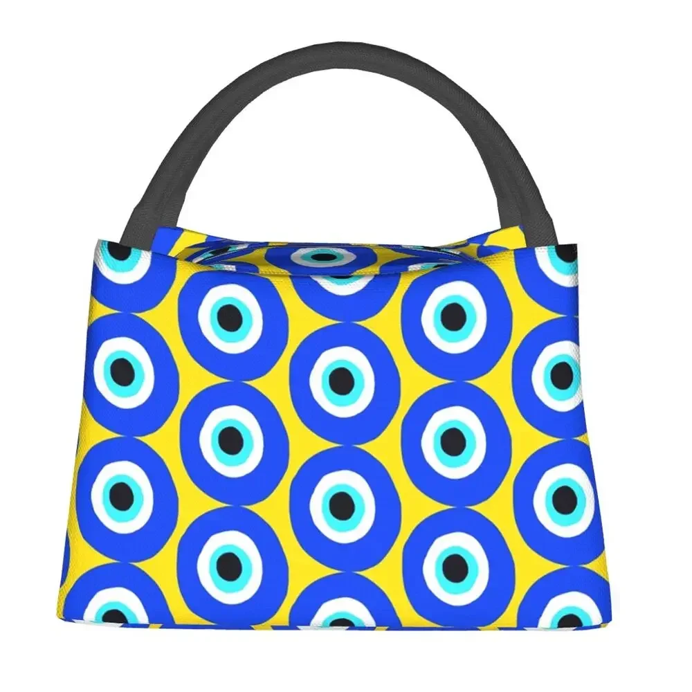 Evil Eye Symbol On Yellow Resuable Lunch Box Waterproof Protect Charm Protection Amulet Cooler Thermal Food Insulated Lunch Bag