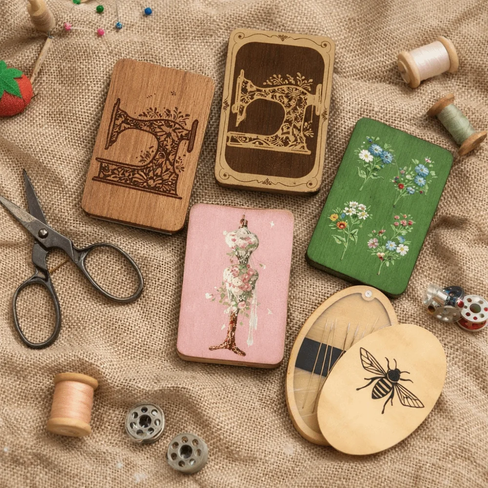 Holzmaterial Magnetische Nadelbox in Kurkuma-Farbe Langlebige Konstruktion Nähwerkzeug-Organisationsbox Tragbares Design