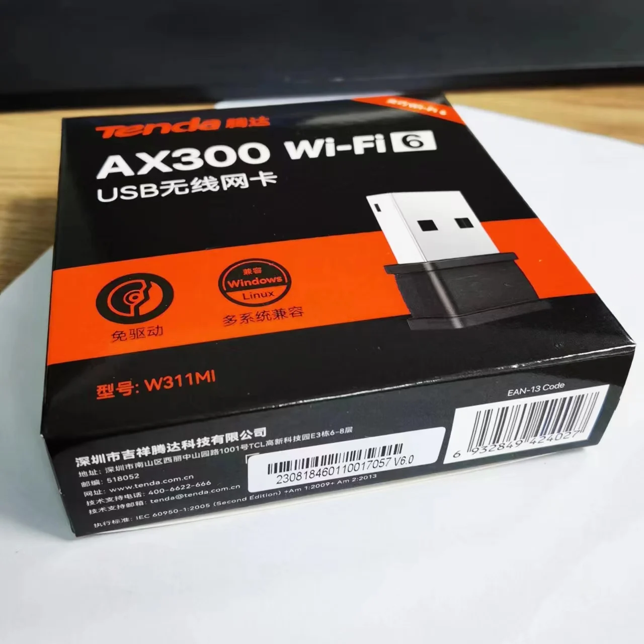 Tenda-W311MI-AX300 Mini USB WIFI 6 Dongle, tarjeta de red 802.11ax, adaptador Lan USB 2,4 GHz, controlador gratis para PC, portátil, Windows 7, 10,