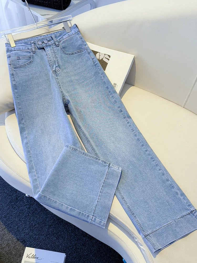 

High Waist Straight Leg Jeans Women's Summer Thin New Loose Slim Casual Narrow Version Wide Leg Pants Korean Style Commute