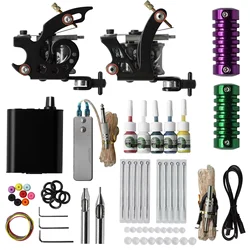 Tattoo Kits Coil Tattoo Machine Set Double Coil Machine with Power Supply Ink Foot Pedal Needles For Tattoo Beginner Practice