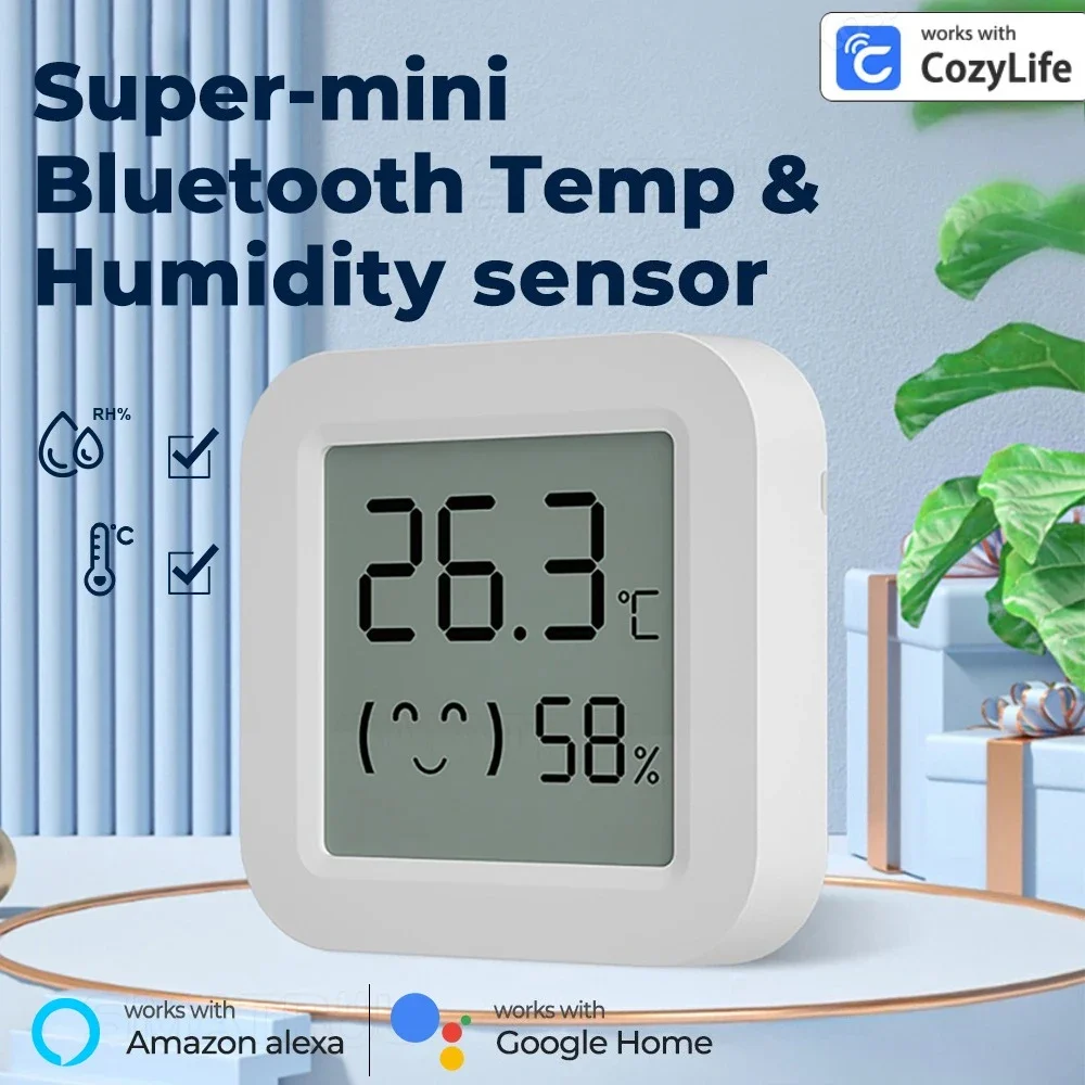 Bluetooth Thermo-hygrometer Digital Display Smiley Face Temperature Humidity Thermometer Digital Display Work with CozyLife APP