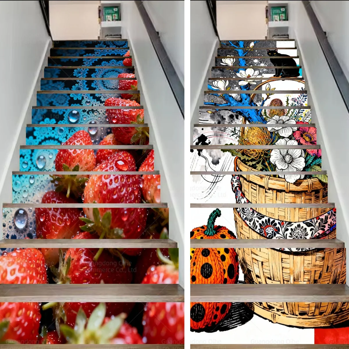 

Self-Adhesive Autumn Flower Basket Stair Stickers - Fresh Strawberry, Waterproof Durable Home Stair & Wall Decor