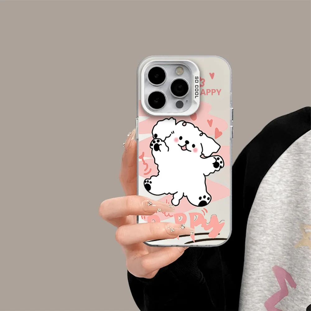 Fashion Line Puppy Small Fresh Cute Cartoon Sister Models Etui na telefon do iPhone 12 11 13 14 15 16 Max Pro Plus Laser Cover