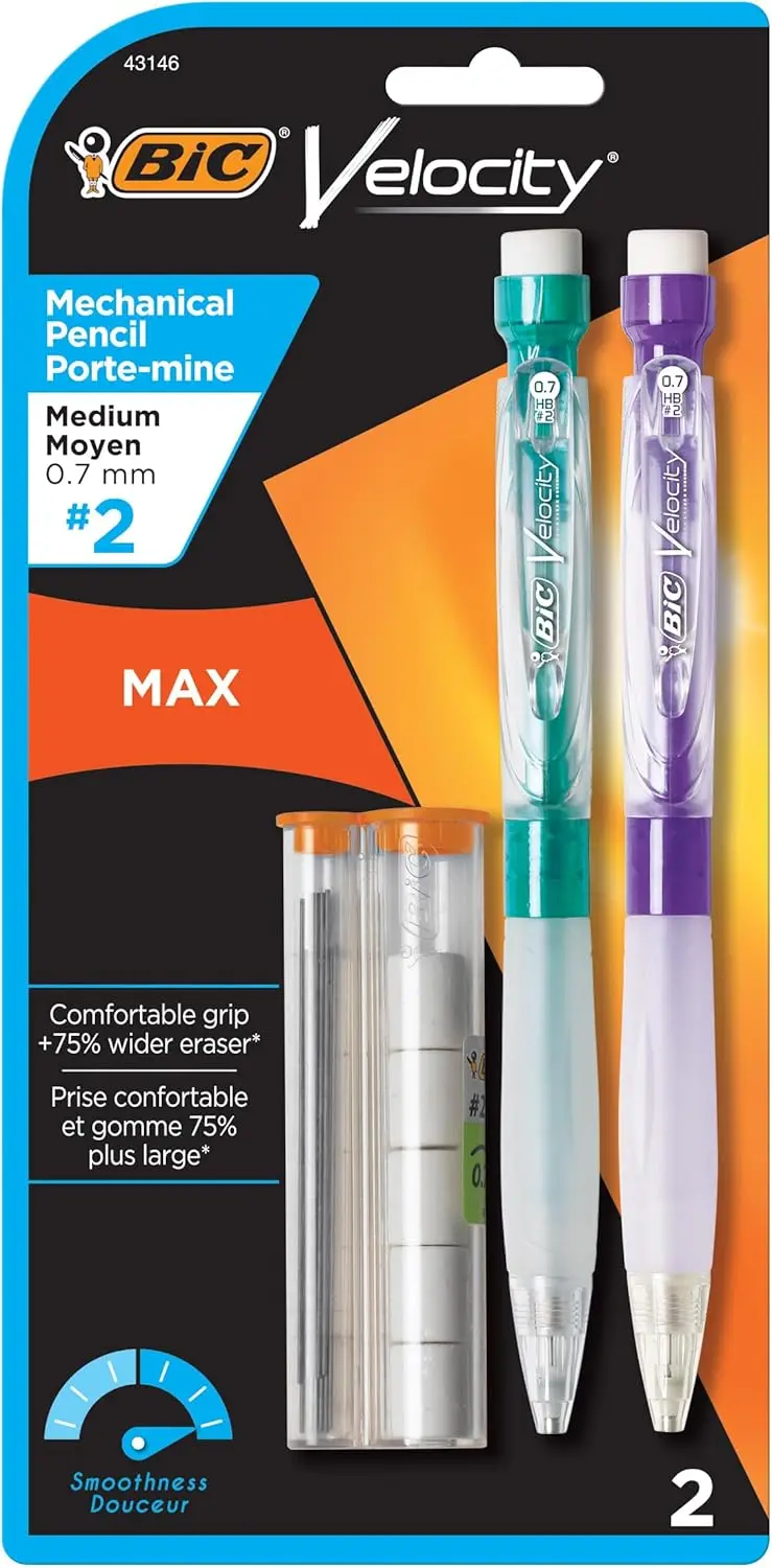 

Colorful Mechanical Pencils, 0.7mm Medium Point, 2-Pack with Erasers and Lead Refills