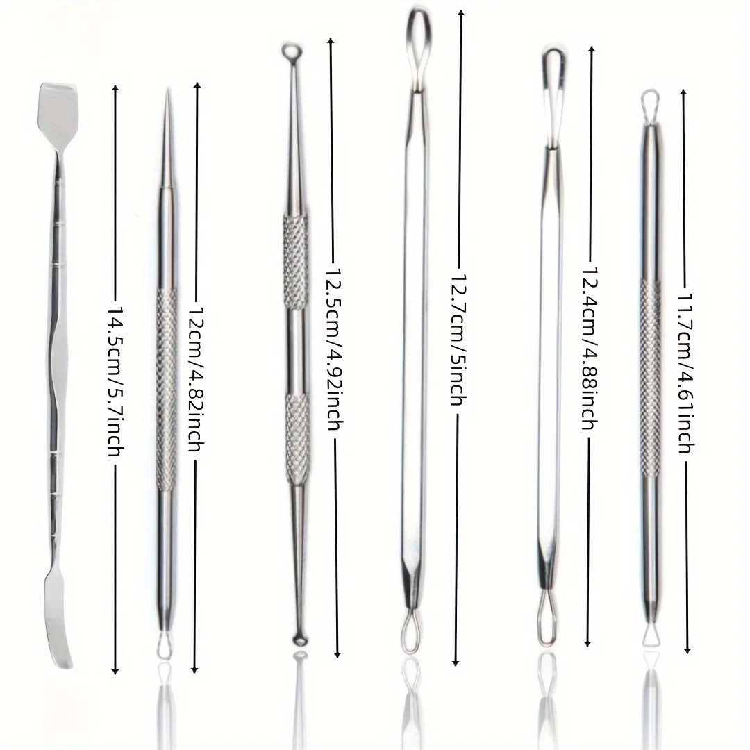 مجموعة أدوات إزالة من الفولاذ المقاوم للصدأ مكونة من 6 قطع للرؤوس السوداء والبثور، مزيل الرؤوس السوداء للوجه والأنف بتصميمات مختلفة